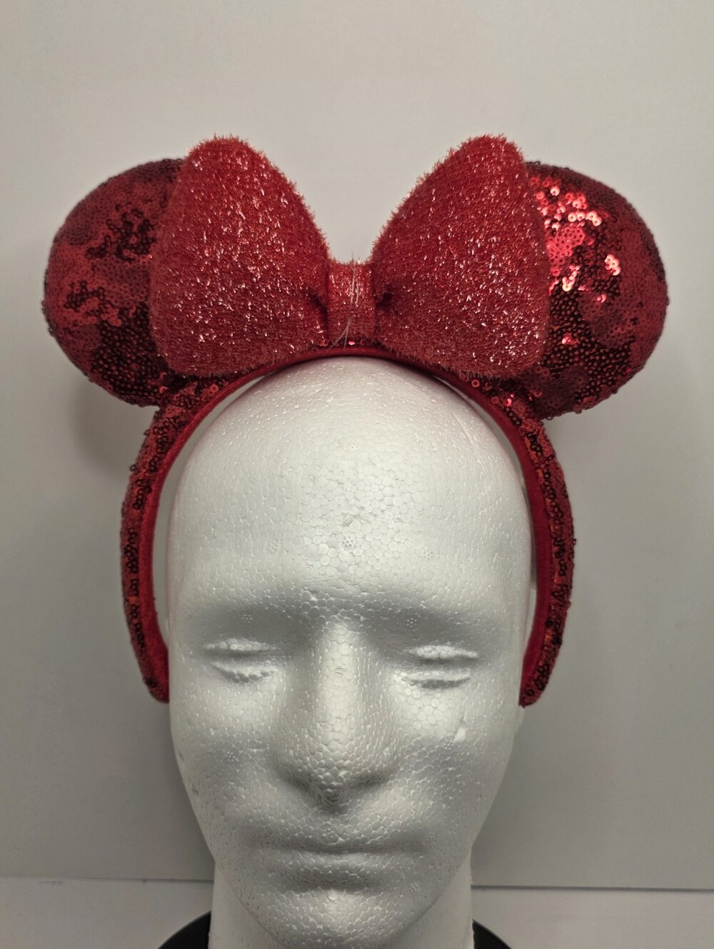 DISNEY PARKS RED SEQUINED BOW MINNIE MOUSE HEADBAND EARS NWT